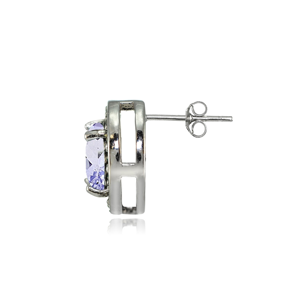 Sterling Silver Amethyst and Marcasite Halo Stud Earrings-2