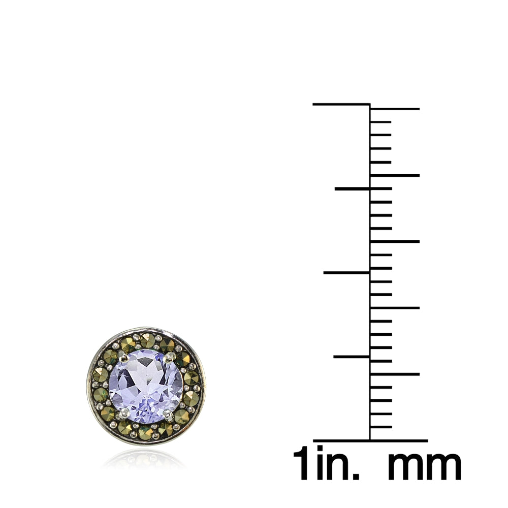Sterling Silver Amethyst and Marcasite Halo Stud Earrings-3