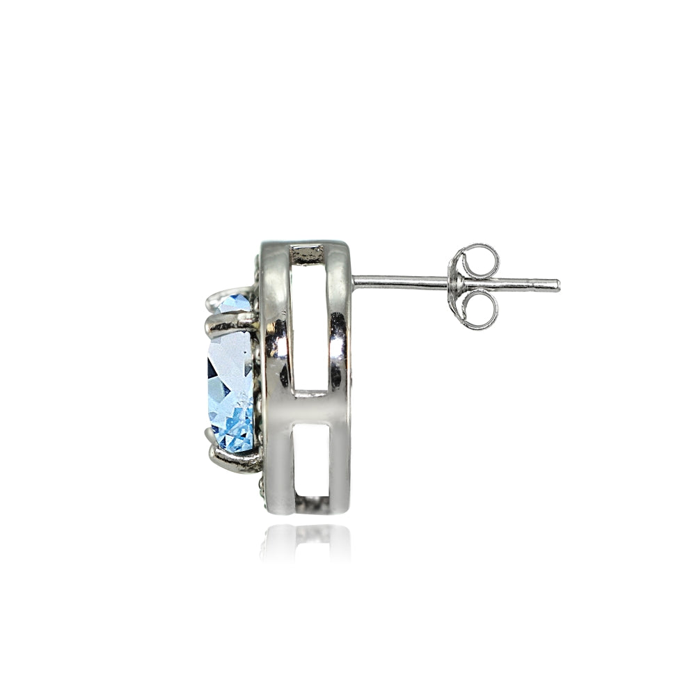 Sterling Silver Blue Topaz and Marcasite Halo Stud Earrings-2