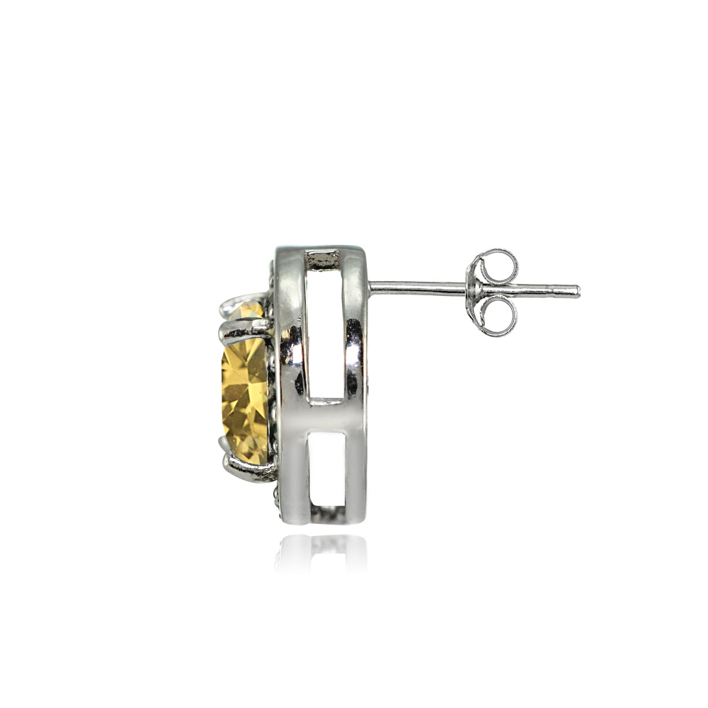 Sterling Silver Citrine and Marcasite Halo Stud Earrings-2