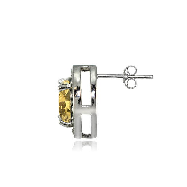 Sterling Silver Citrine and Marcasite Halo Stud Earrings