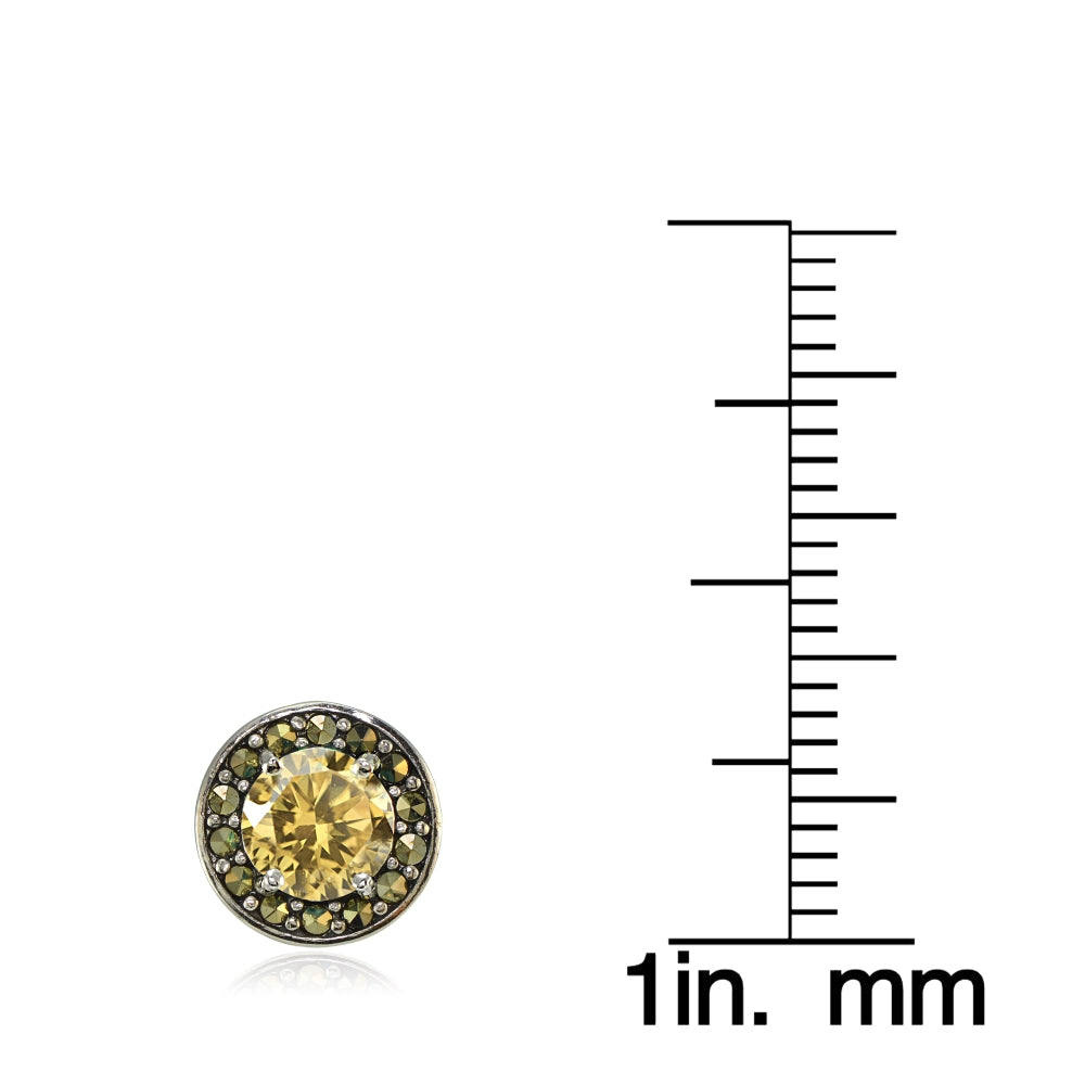 Sterling Silver Citrine and Marcasite Halo Stud Earrings-3