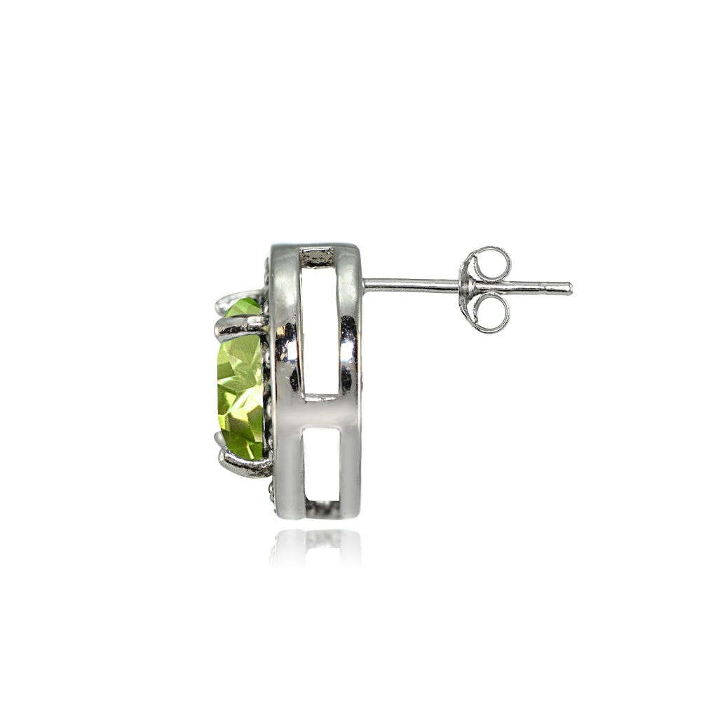 Sterling Silver Peridot and Marcasite Halo Stud Earrings-2