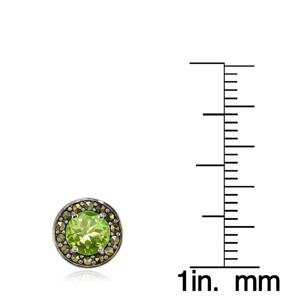 Sterling Silver Peridot and Marcasite Halo Stud Earrings-3