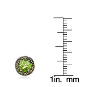Sterling Silver Peridot and Marcasite Halo Stud Earrings