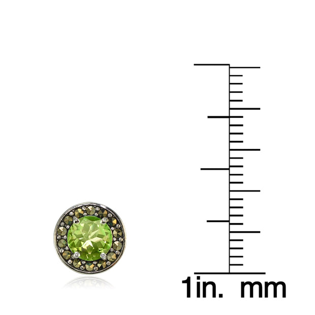 Sterling Silver Peridot and Marcasite Halo Stud Earrings