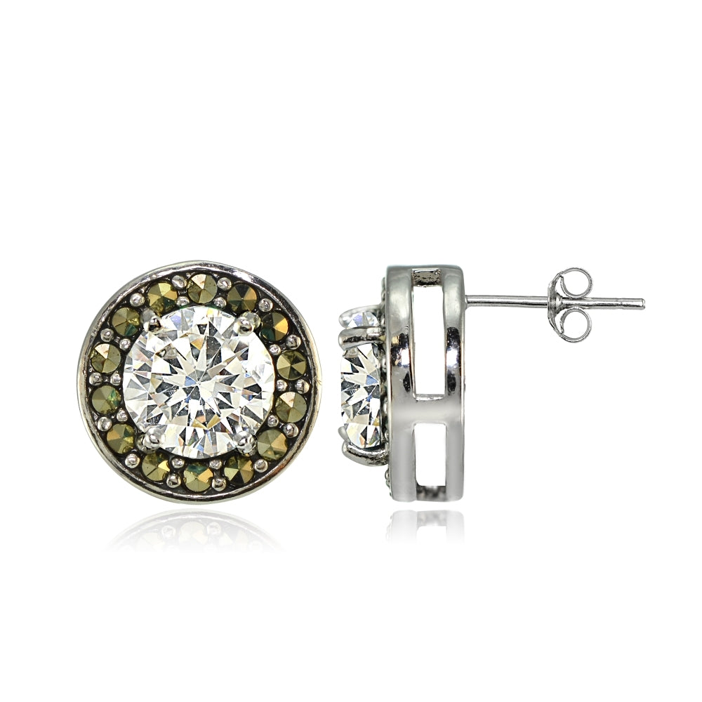Sterling Silver Cubic Zirconia and Marcasite Halo Stud Earrings