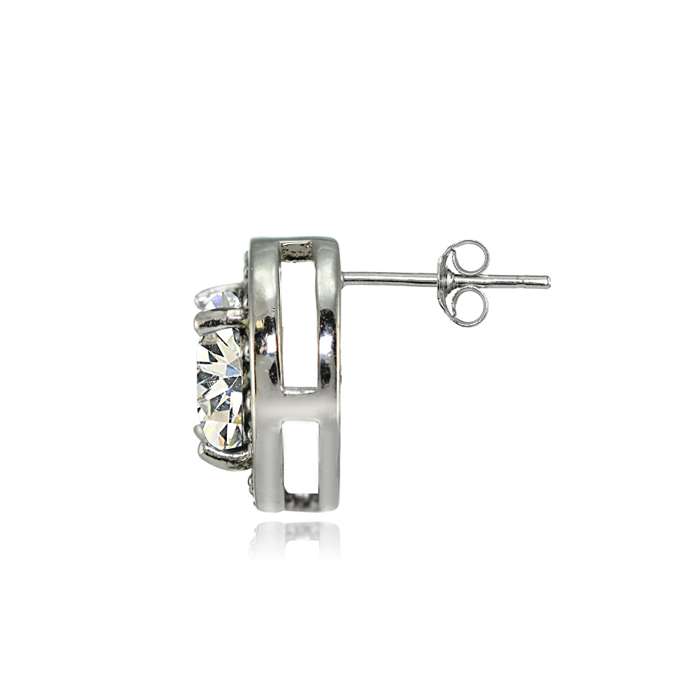 Sterling Silver Cubic Zirconia and Marcasite Halo Stud Earrings-2