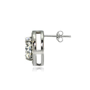 Sterling Silver Cubic Zirconia and Marcasite Halo Stud Earrings