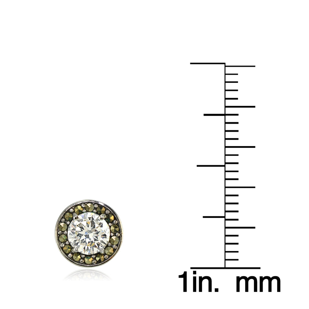 Sterling Silver Cubic Zirconia and Marcasite Halo Stud Earrings-3