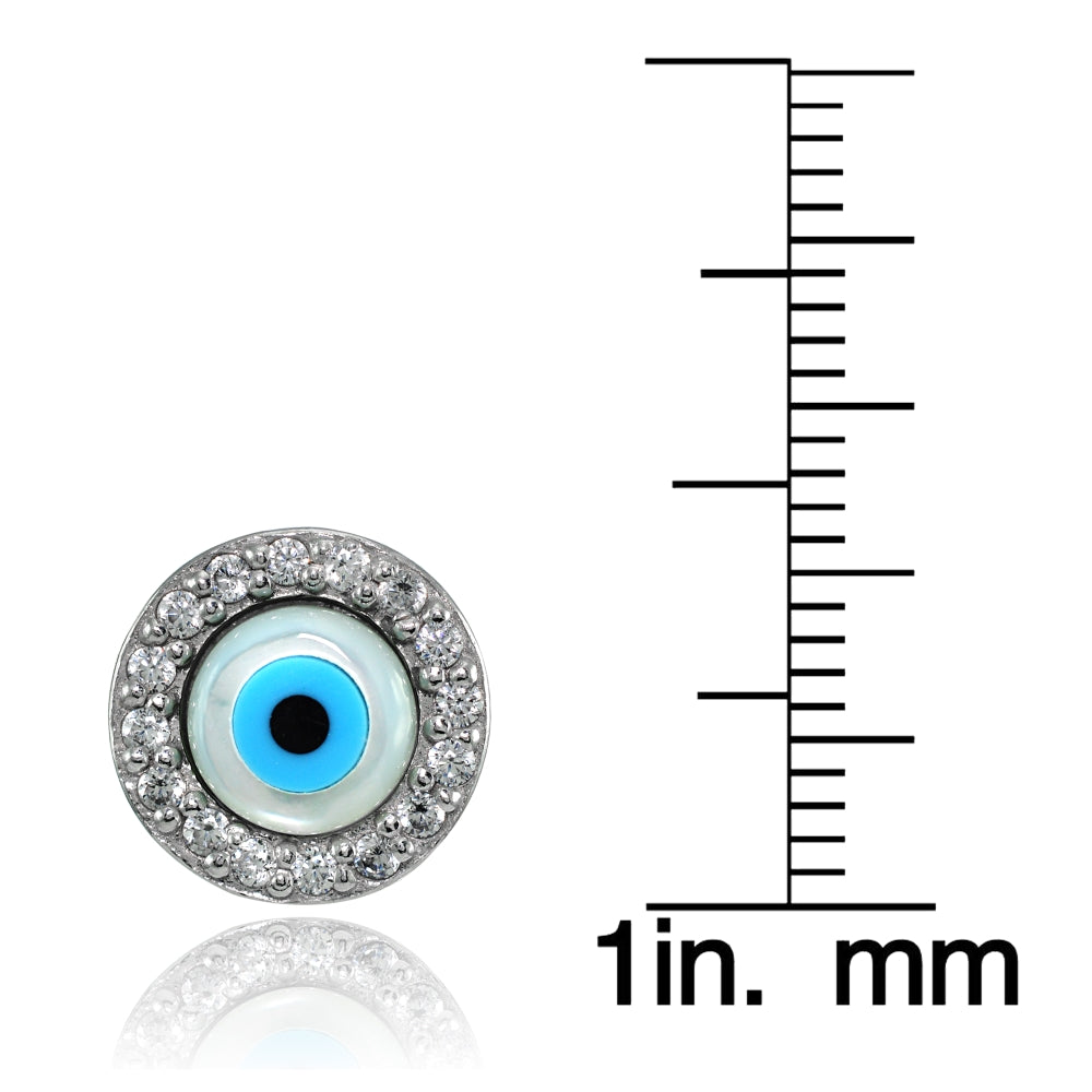 Sterling Silver Cubic Zirconia and Multi Colored Enamel Evil Eye Stud Earrings-3