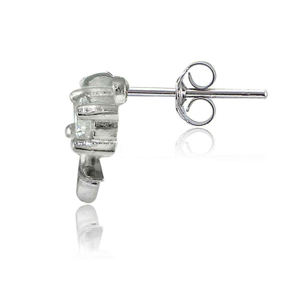Sterling Silver Cubic Zirconia Dolphin Stud Earrings-2