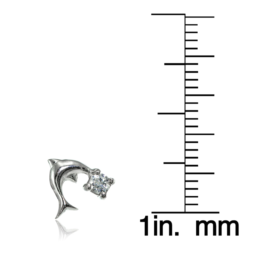 Sterling Silver Cubic Zirconia Dolphin Stud Earrings-3