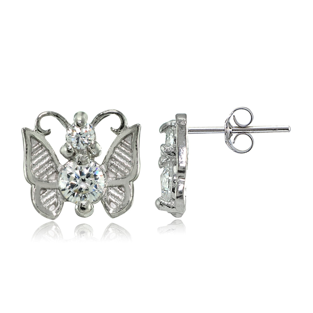 Sterling Silver Cubic Zirconia Butterfly Mini Stud Earrings