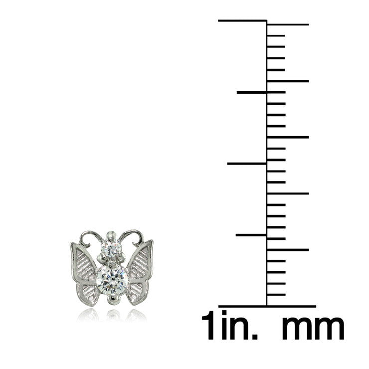 Sterling Silver Cubic Zirconia Butterfly Mini Stud Earrings