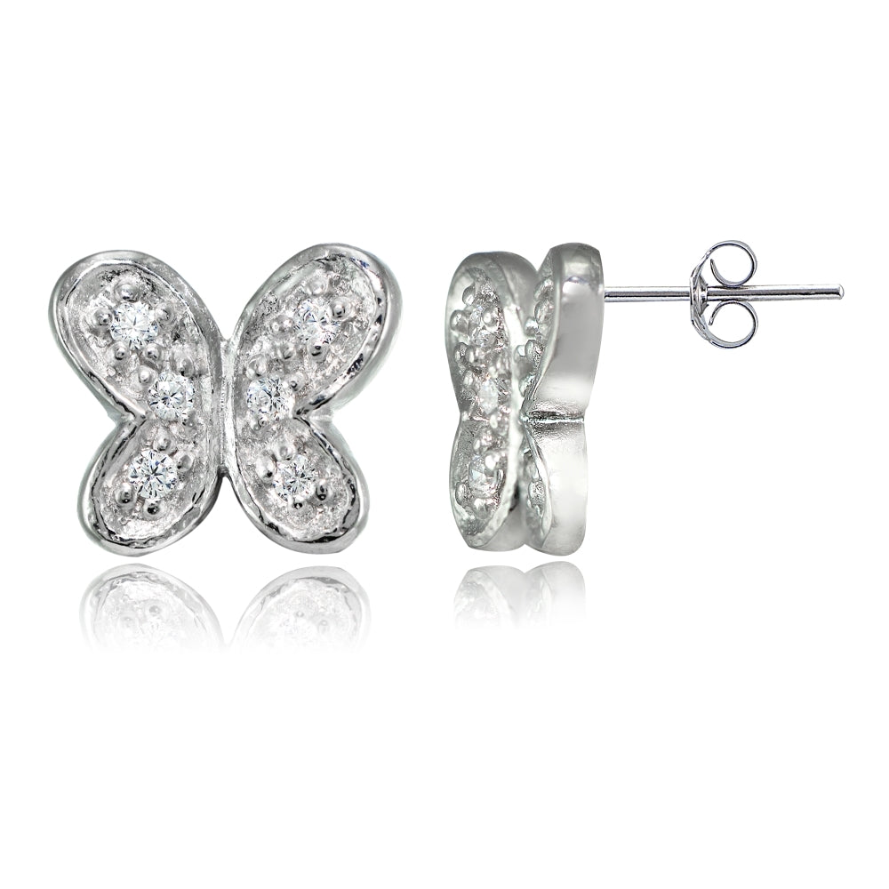 Sterling Silver Cubic Zirconia Butterfly Stud Earrings