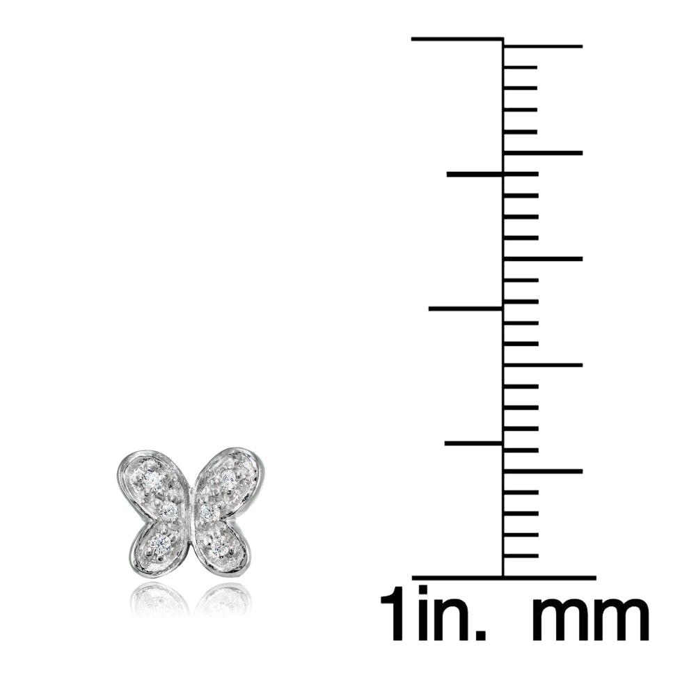 Sterling Silver Cubic Zirconia Butterfly Stud Earrings-3