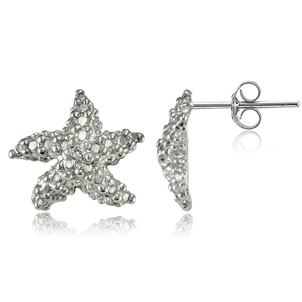 Sterling Silver Cubic Zirconia Starfish Stud Earrings
