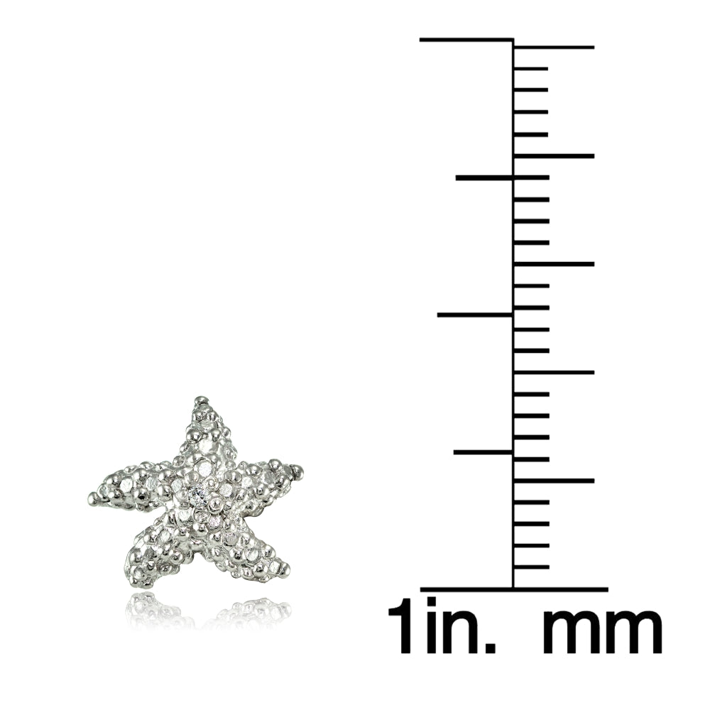 Sterling Silver Cubic Zirconia Starfish Stud Earrings-3