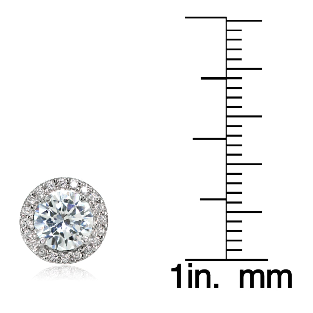 Sterling Silver Cubic Zirconia Round Halo Stud Earrings-3