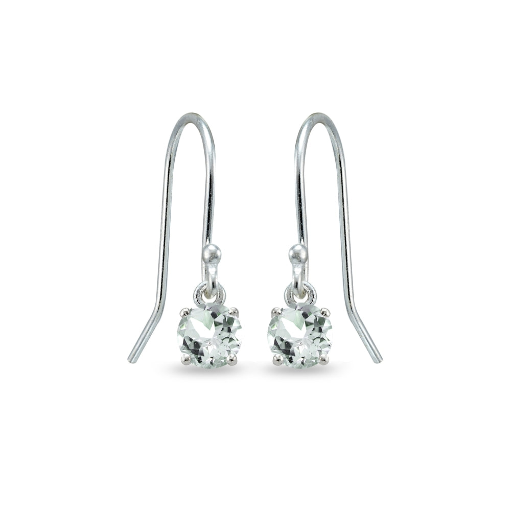 Sterling Silver Aquamarine 5mm Round Small Solitaire Dangle Earrings