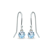 Sterling Silver Blue Topaz 5mm Round Small Solitaire Dangle Earrings