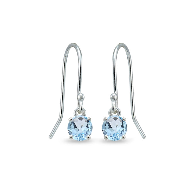 Sterling Silver Blue Topaz 5mm Round Small Solitaire Dangle Earrings