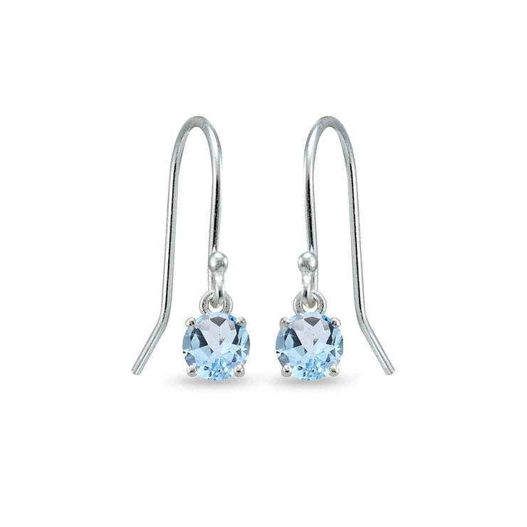 Sterling Silver Blue Topaz 5mm Round Small Solitaire Dangle Earrings