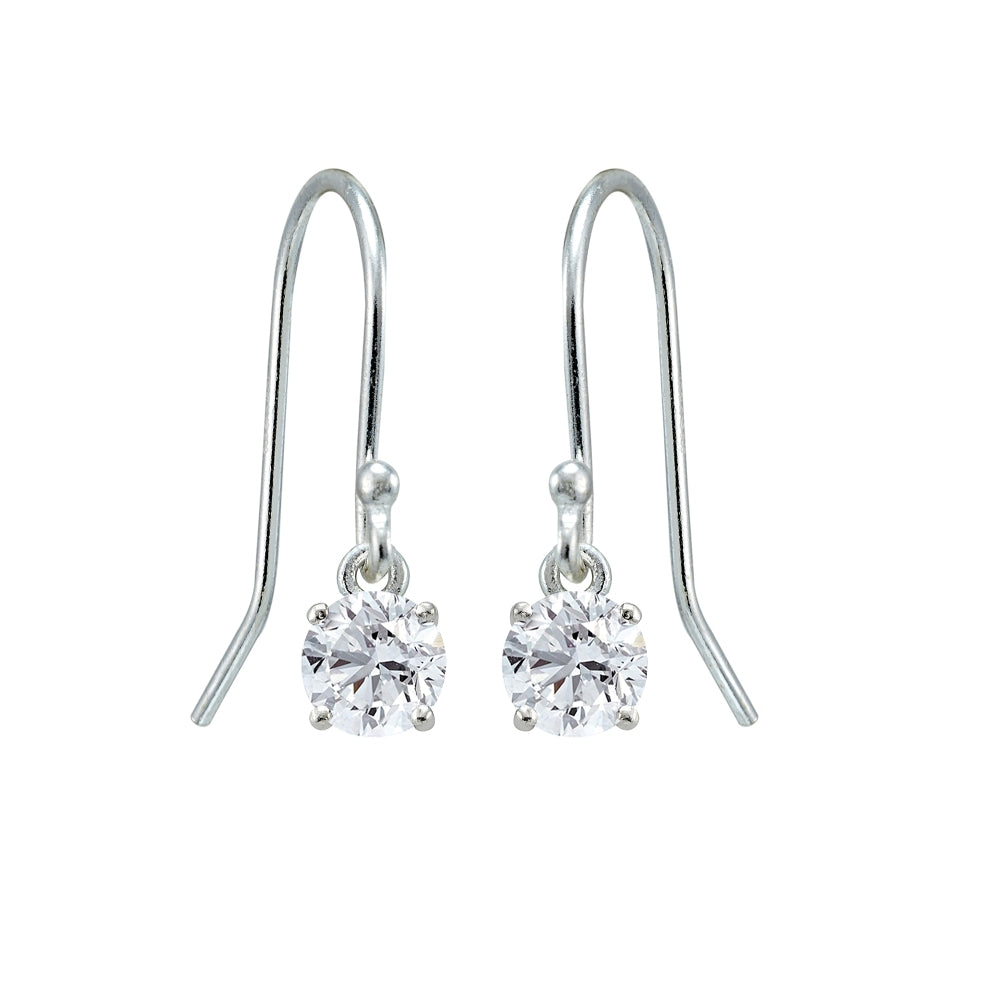 Sterling Silver Created White Sapphire 5mm Round Small Solitaire Dangle Earrings