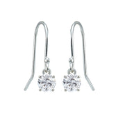 Sterling Silver Created White Sapphire 5mm Round Small Solitaire Dangle Earrings