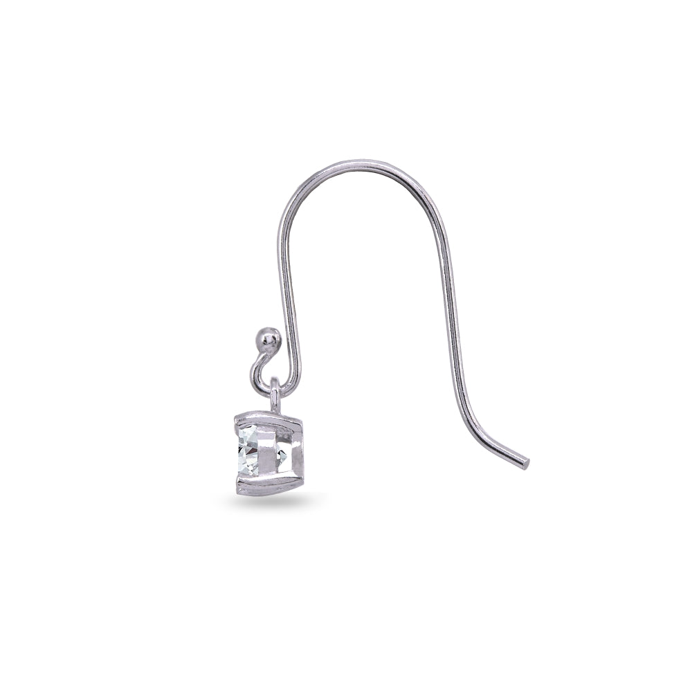 Sterling Silver Created White Sapphire 5mm Round Small Solitaire Dangle Earrings-2