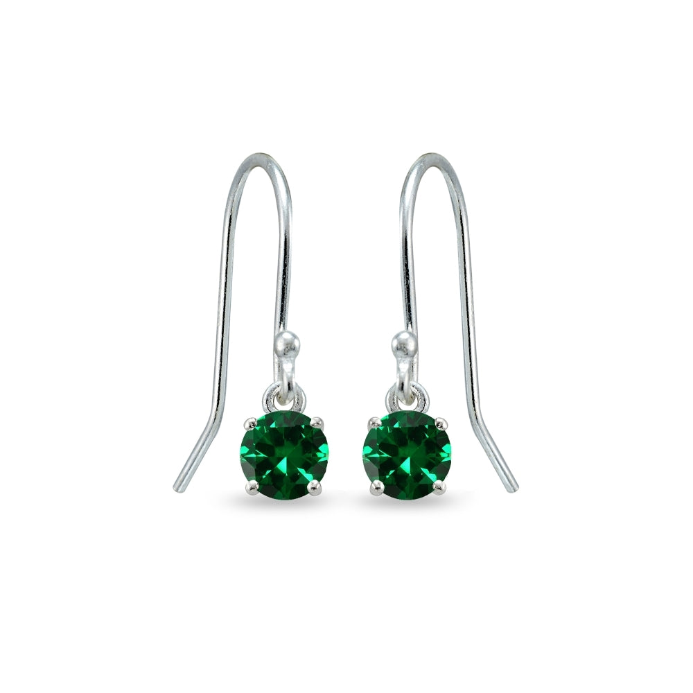 Sterling Silver Simulated Emerald 5mm Round Small Solitaire Dangle Earrings