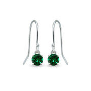 Sterling Silver Simulated Emerald 5mm Round Small Solitaire Dangle Earrings