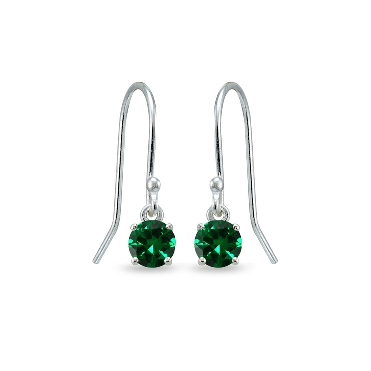 Sterling Silver Simulated Emerald 5mm Round Small Solitaire Dangle Earrings