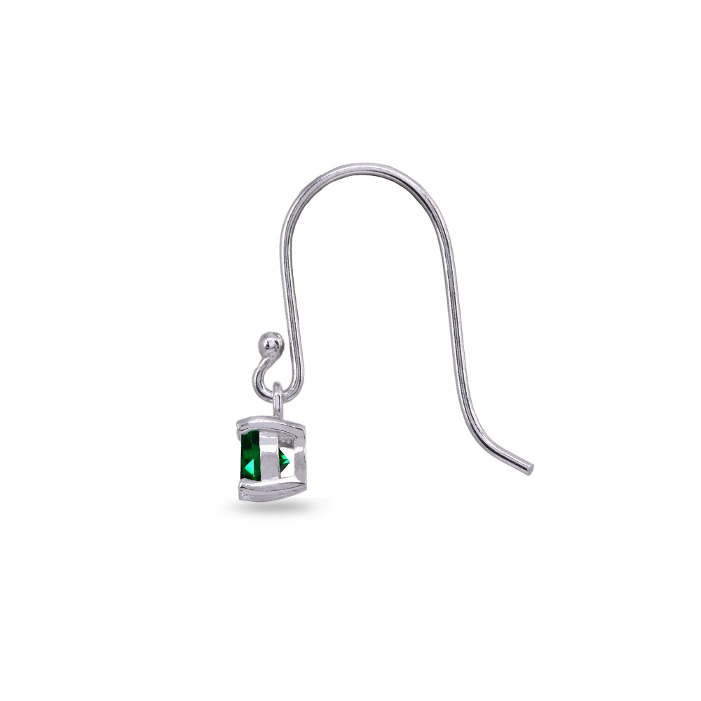 Sterling Silver Simulated Emerald 5mm Round Small Solitaire Dangle Earrings-2