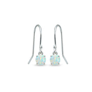 Sterling Silver Created White Opal 5mm Round Small Solitaire Dangle Earrings