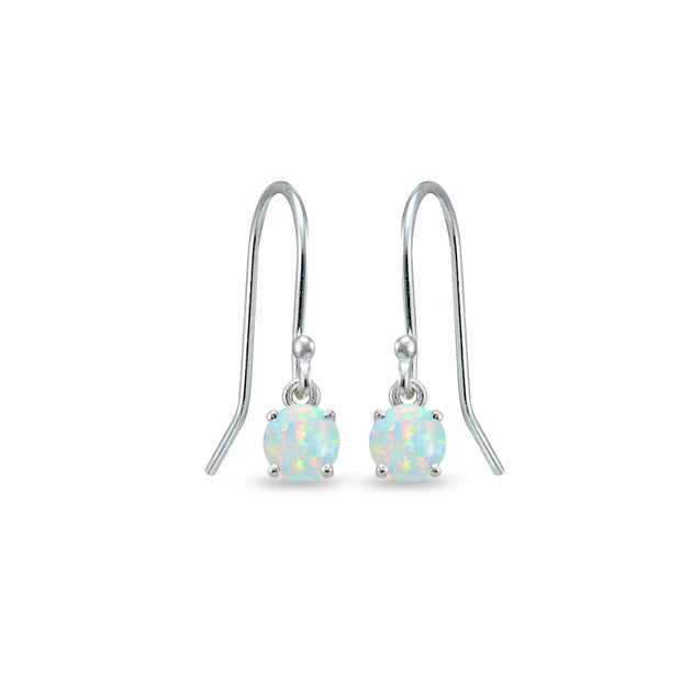 Sterling Silver Created White Opal 5mm Round Small Solitaire Dangle Earrings