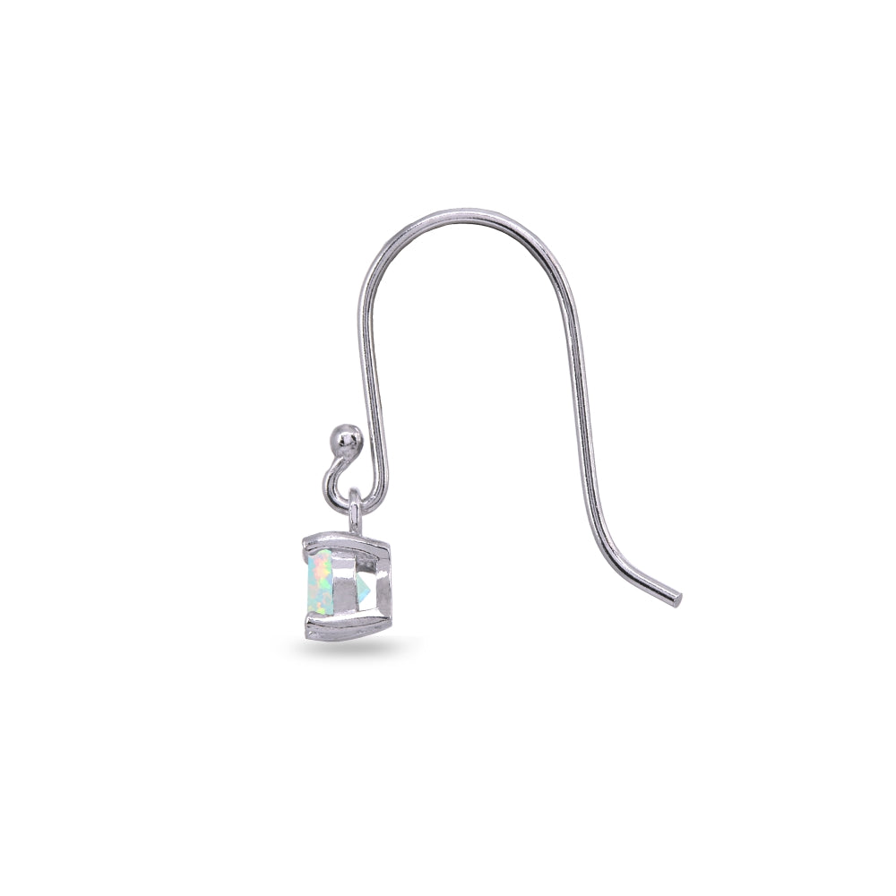 Sterling Silver Created White Opal 5mm Round Small Solitaire Dangle Earrings-2