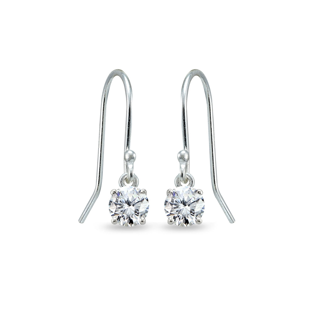 Sterling Silver Cubic Zirconia 5mm Round Small Solitaire Dangle Earrings
