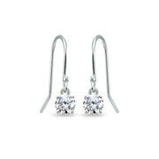 Sterling Silver Cubic Zirconia 5mm Round Small Solitaire Dangle Earrings
