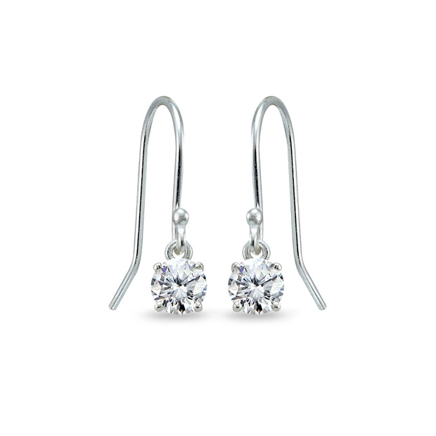 Sterling Silver Cubic Zirconia 5mm Round Small Solitaire Dangle Earrings
