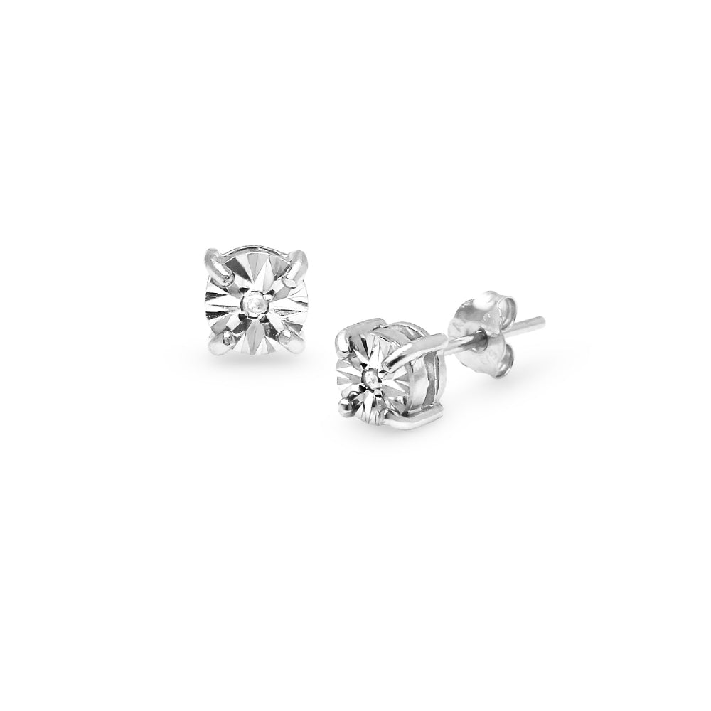 Sterling Silver Illusion-Set Diamond Accent Round Stud Earrings, JK-I3