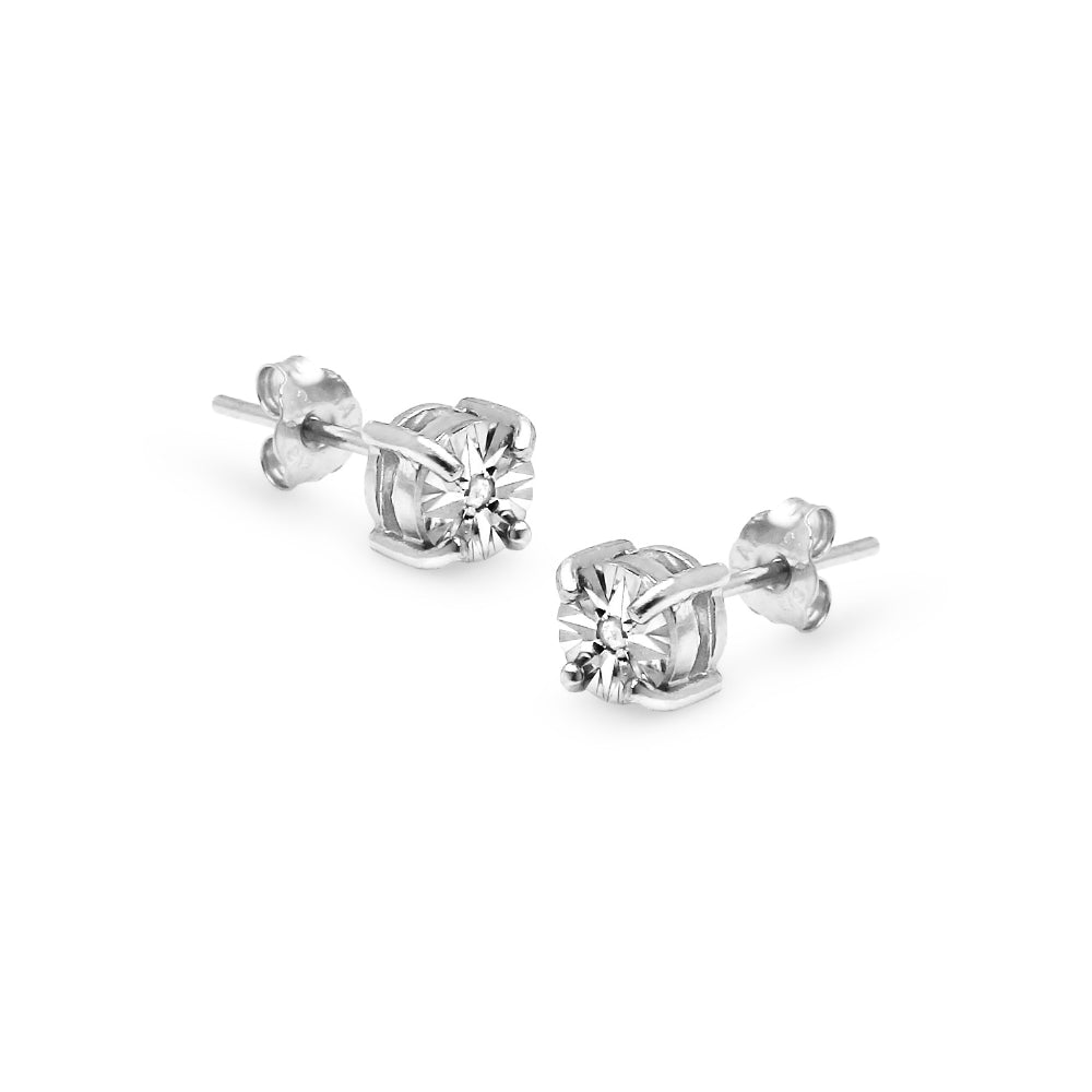 Sterling Silver Illusion-Set Diamond Accent Round Stud Earrings, JK-I3-2