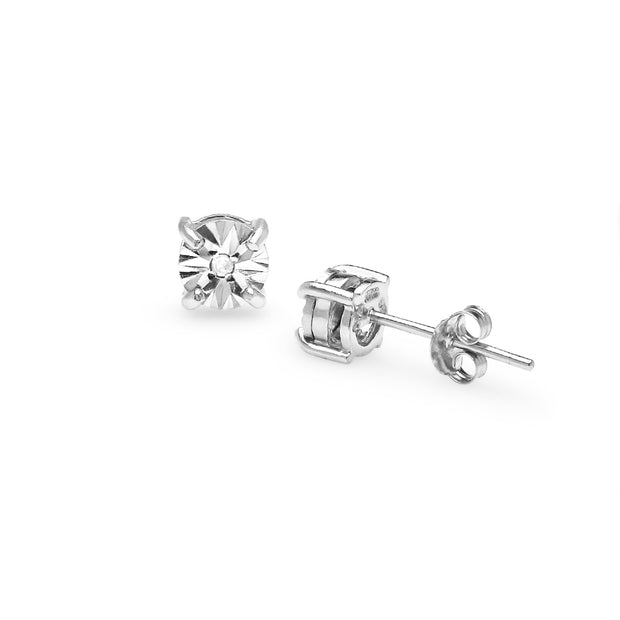 Sterling Silver Illusion-Set Diamond Accent Round Stud Earrings, JK-I3