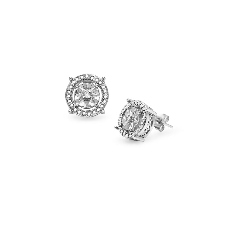Sterling Silver Diamond Accent Round Illusion Stud Earrings, JK-I3