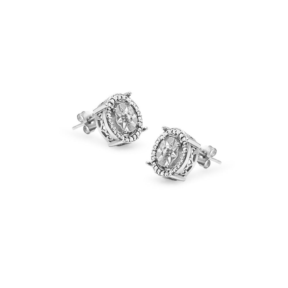 Sterling Silver Diamond Accent Round Illusion Stud Earrings, JK-I3-2