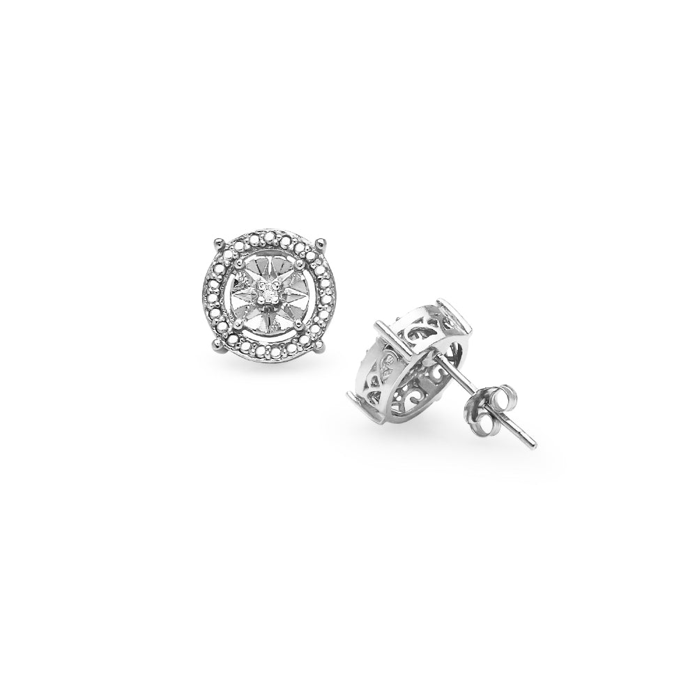 Sterling Silver Diamond Accent Round Illusion Stud Earrings, JK-I3-3