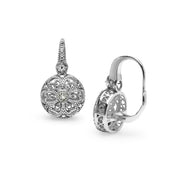 Sterling Silver Round Filigree Diamond Accent Leverback Drop Earrings, JK-I3