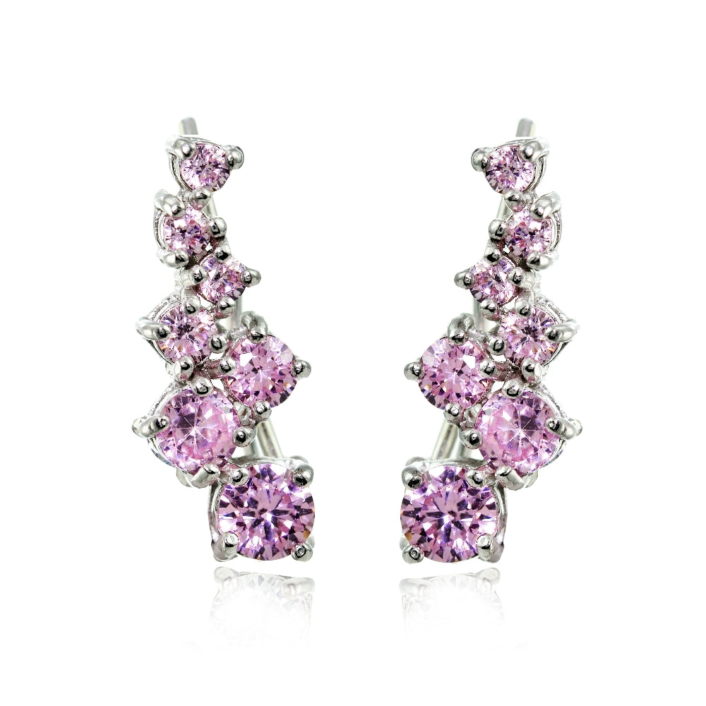 Sterling Silver Light Pink Cubic Zirconia Graduating Climber Crawler Earrings
