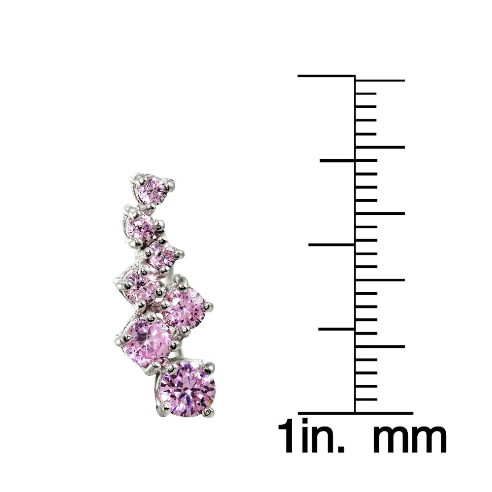 Sterling Silver Light Pink Cubic Zirconia Graduating Climber Crawler Earrings-2